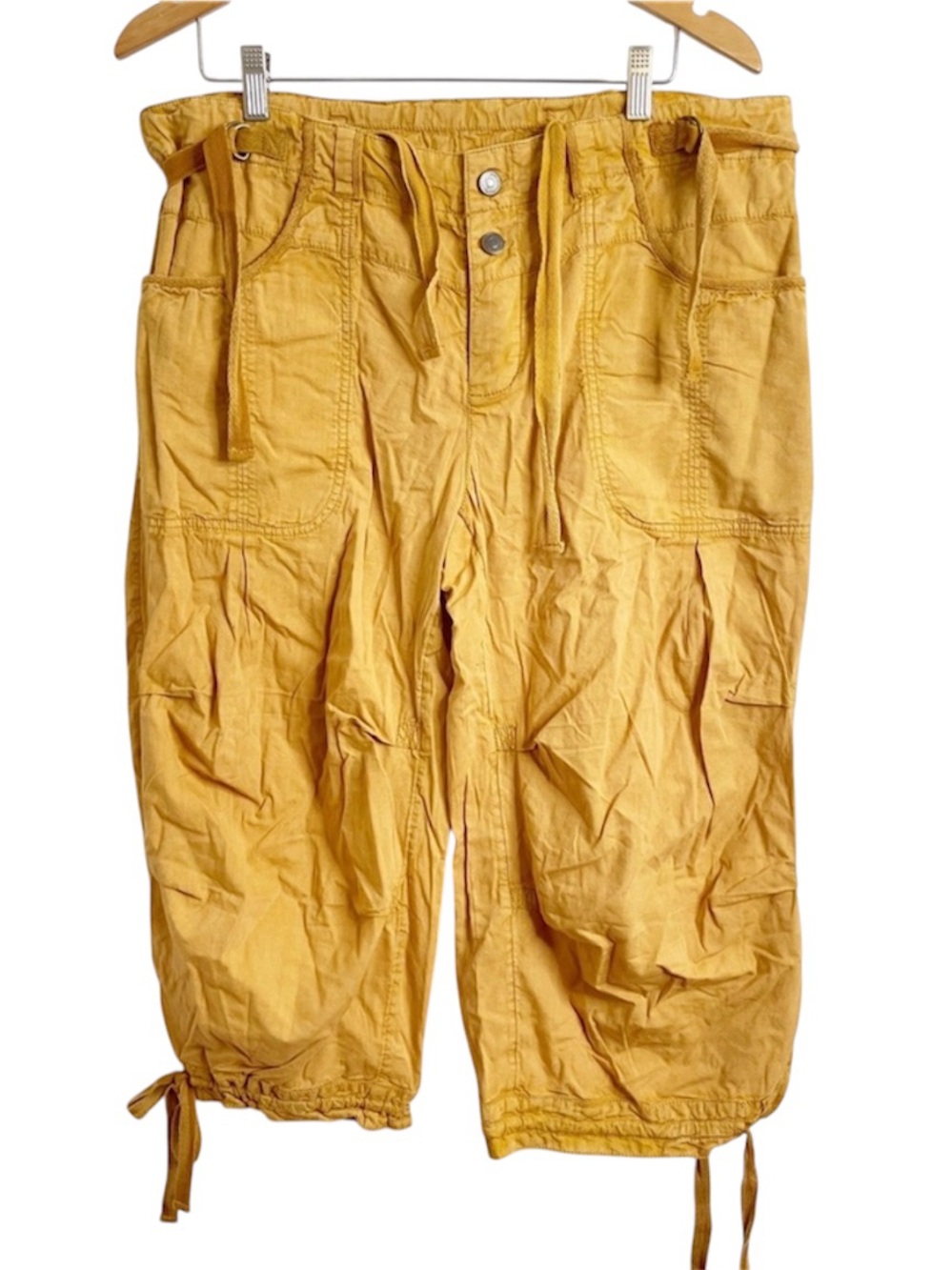 NWT Free People Mustard Yellow Tie-Hem Capris